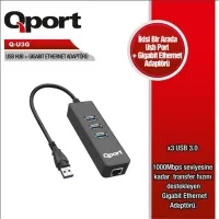 QPORT Q-U3G 3PORT USB3.0 ÇOKLAYICI & GIGABIT ETHERNET ADAPTOR